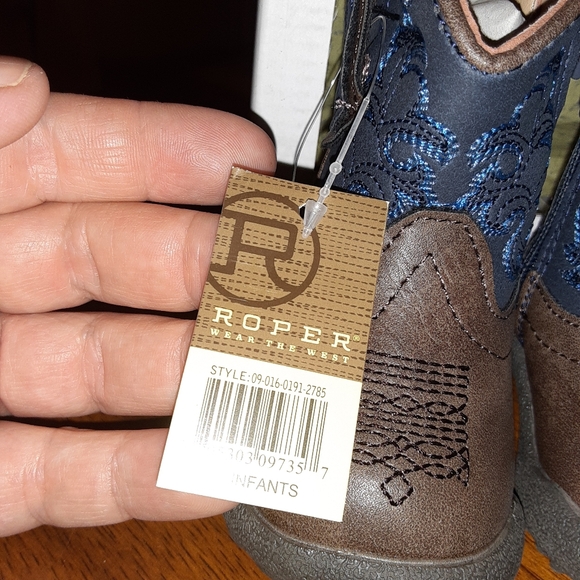 Baby Roper Cowboy Western Boot NWT Infant Size 1 0-3 M Brown Blue Zipper Box - Picture 4 of 6